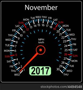 year 2017 calendar speedometer car in vector. November. year 2017 calendar speedometer car in vector. November.