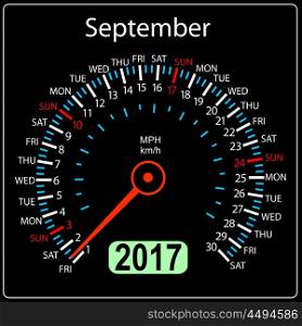 year 2017 calendar speedometer car in vector. September. year 2017 calendar speedometer car in vector. September.