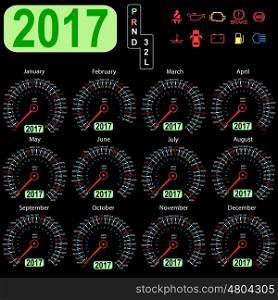 year 2017 calendar speedometer car in vector. year 2017 calendar speedometer car in vector.