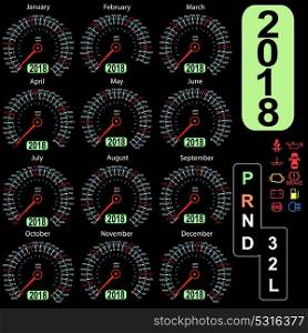 Year 2018 calendar speedometer car in concept. Year 2018 calendar speedometer car in concept.
