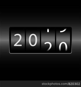 Year change on the odometer. The new year 2020 is coming. White numbers, black gradient background.