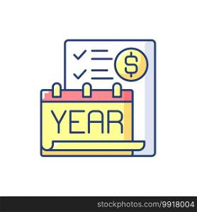 Year end closing procedure RGB color icon. Reviewing all accounts to ensure that they accurately reflect the activities for the fiscal year. Isolated vector illustration. Year end closing procedure RGB color icon