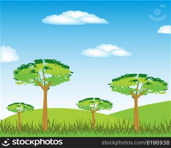 Year landscape with tree. Vector illustration of the year landscape with tree