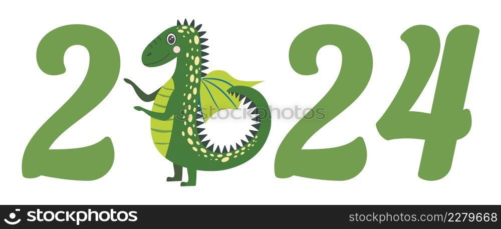 Year of the Dragon 2024, Chinese calendar. Cute dragons and inscription 2024.. Year of the Dragon 2024, Chinese calendar. Cute dragons and inscription 2024