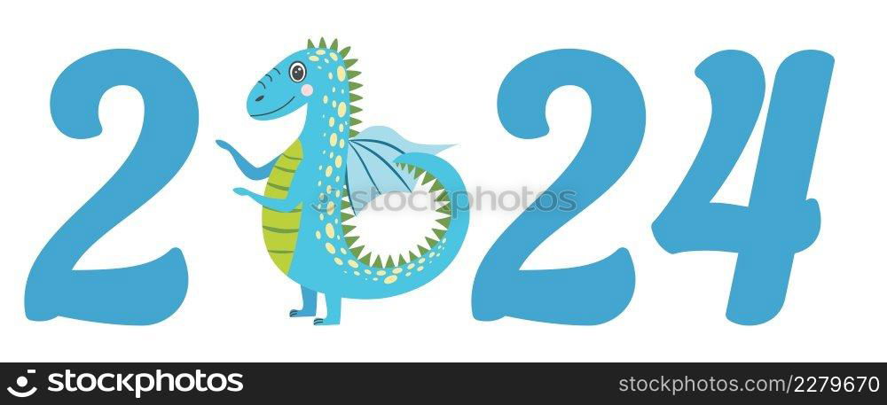 Year of the Dragon 2024, Chinese calendar. Cute dragons and inscription 2024.. Year of the Dragon 2024, Chinese calendar. Cute dragons and inscription 2024