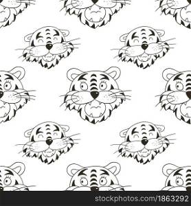 Year of the tiger. Seamless vector pattern with tigers faces. Pattern. New Year&rsquo;s holidays 2022. Can be used for fabric, Coloring, textile and etc. Coloring Seamless vector pattern with tigers faces. Pattern in hand draw style. New Year&rsquo;s holidays 2022