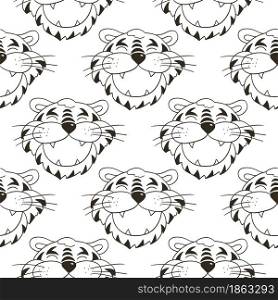 Year of the tiger. Seamless vector pattern with tigers faces. Pattern. New Year&rsquo;s holidays 2022. Can be used for fabric, Coloring, wrapping and etc. Coloring Seamless vector pattern with tigers faces. Pattern in hand draw style. New Year&rsquo;s holidays 2022