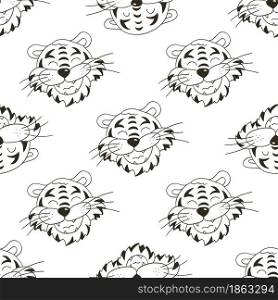 Year of the tiger. Seamless vector pattern with tigers faces. Pattern. New Year&rsquo;s holidays 2022. Can be used for fabric, Coloring, wrapping paper and etc. Coloring Seamless vector pattern with tigers faces. Pattern in hand draw style. New Year&rsquo;s holidays 2022