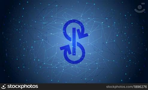 Yearn.finance YFI token symbol of the DeFi project cryptocurrency theme on a blue polygonal background. Cryptocurrency logo icon. Decentralized finance programs. Vector EPS10.