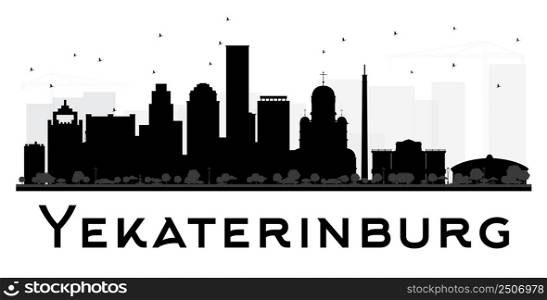 Yekaterinburg City skyline black and white silhouette. Vector illustration. Simple flat concept for tourism presentation, banner, placard or web. Business travel concept. Cityscape with landmarks