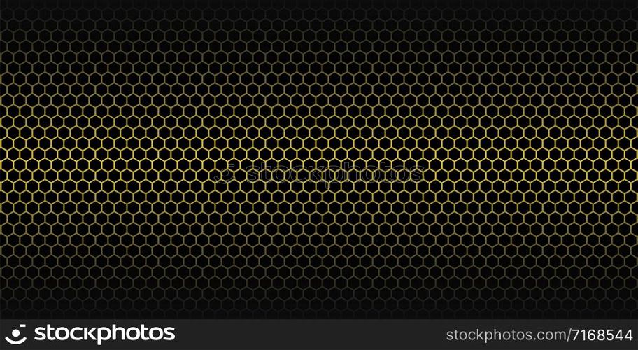 Yellow abstract background. Golden honeycomb pattern. Linear website template on black backdrop. Vector geometric pattern. EPS 10