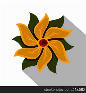 Yellow abstract flower icon. Flat illustration of yellow abstract flower vector icon for web on white background. Yellow abstract flower icon, flat style