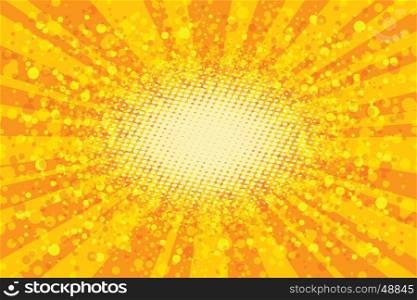 Yellow abstract pop art background, retro rays vector