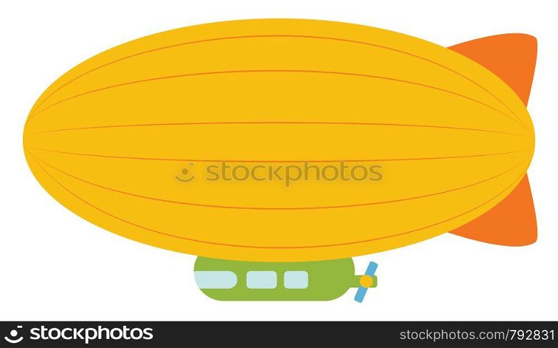 Yellow airship, illustration, vector on white background.