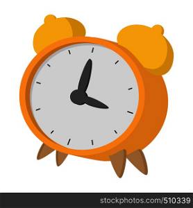 Yellow alarm clock icon in cartoon style on a white background . Yellow alarm clock icon, cartoon style