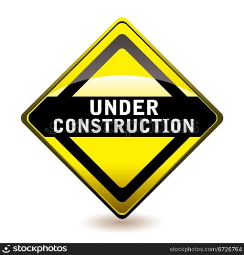 Yellow and black under construction website icon with shadow