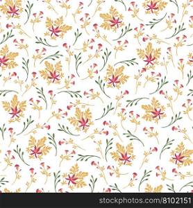 Yellow and pink leaves repeat design fabric Vector Image