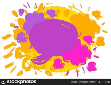 Yellow and purple Speech Bubble Graffiti isolated on white Background. Abstract message symbol, painted with brush. Urban painting style discussion backdrop, in modern dirty street art decoration.
