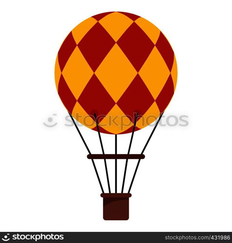 Yellow and red hot air balloon with basket icon flat isolated on white background vector illustration. Yellow and red hot air balloon icon isolated
