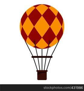 Yellow and red hot air balloon with basket icon flat isolated on white background vector illustration. Yellow and red hot air balloon icon isolated