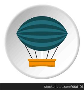 Yellow and red hot air balloon with basket icon in flat circle isolated on white vector illustration for web. Yellow and red hot air balloon icon circle