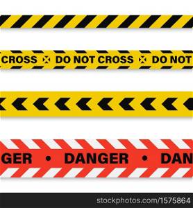 Yellow and red warning tapes on white background. Do not cross line vector