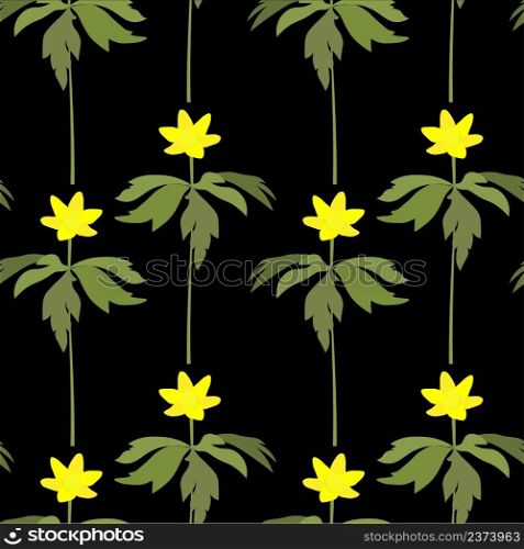 Yellow anemone plant seamless pattern on black stock vector illustration