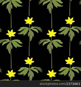 Yellow anemone plant seamless pattern on black stock vector illustration