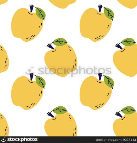 Yellow apple fruit with leaf. Seamless pattern. Hand drawn vector illustration. Sweet natural food. Yellow apple fruit with leaf. Seamless pattern. Hand drawn vector illustration. Sweet natural food.