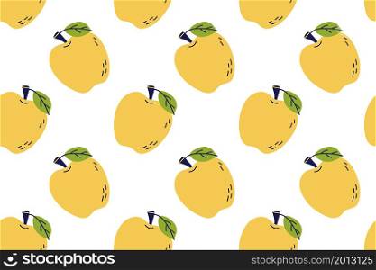 Yellow apple fruit with leaf. Seamless pattern. Hand drawn vector illustration. Sweet natural food. Yellow apple fruit with leaf. Seamless pattern. Hand drawn vector illustration. Sweet natural food.
