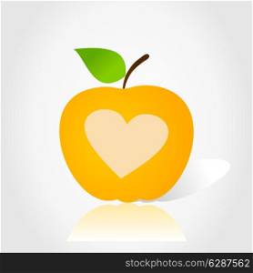 yellow Apple with a heart on white background