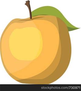 Yellow apple with green leaf cartoon fruit vector illustration on white background.