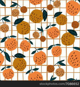 Yellow apples and leaves seamless pattern on stripe background. Design for fabric, textile print, wrapping paper, children textile. Vector illustration. Yellow apples and leaves seamless pattern background.