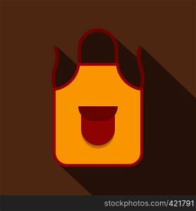 Yellow apron with red pocket icon. Flat illustration of yellow apron with red pocket vector icon for web isolated on coffee background. Yellow apron with red pocket icon, flat style