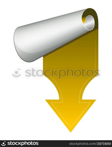 Yellow arrow with curled up side. Vector illustration. Yellow arrow