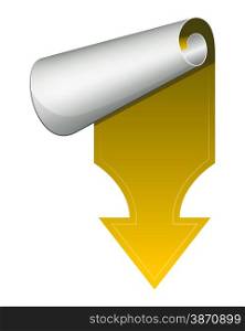 Yellow arrow with curled up side. Vector illustration. Yellow arrow