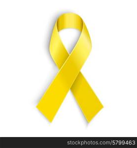 Yellow awareness ribbon on white background.. Vector Yellow awareness ribbon on white background. Bone cancer and troops support symbol