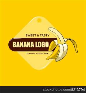 yellow background design banana fruit logo premium design, for sticker, screen printing, banner, flayer and banana company