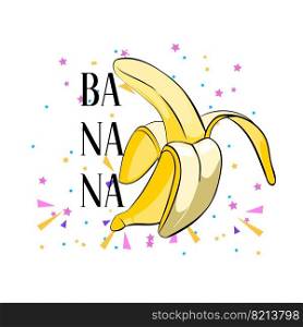 yellow background design banana fruit logo premium design, for sticker, screen printing, banner, flayer and banana company