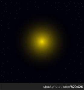 Yellow ball on blue background. imitation of the sun in the starry sky for design and decoration