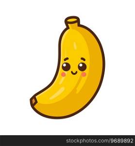 Yellow banana fruit cute character. Healthy food fruit flat vector illustration.