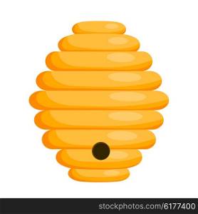 Yellow bee hive on a white background. Bee hive isolate. Stock Vector illustration of bee house with a circular entrance.
