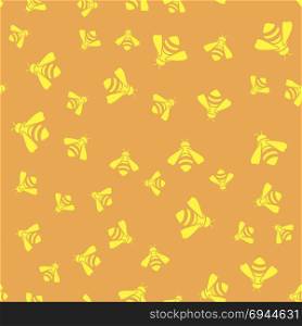 Yellow Bee Seamless Pattern. Yellow Bee Seamless Pattern on Orange Background