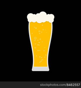 Yellow beer glass with foam. Oktoberfest, beer festival. Flat vector illustration isolated on black background.. Yellow beer glass with foam. Flat vector illustration isolated on black