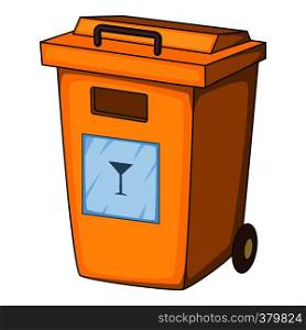 Yellow bin garbage container for glass icon. Cartoon illustration of yellow bin garbage container for glass vector icon for web. Yellow bin garbage container icon, cartoon style