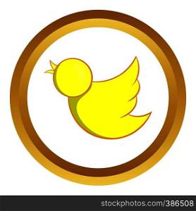 Yellow bird vector icon in golden circle, cartoon style isolated on white background. Yellow bird vector icon