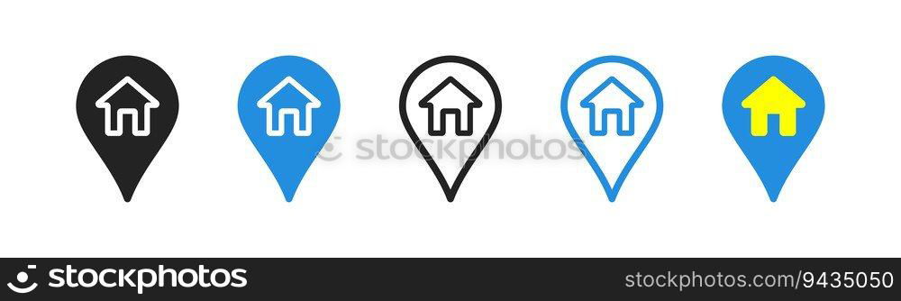 Yellow-blue colored gps location icon. Map pin, concept of location of your home. Colored flat design. Vector illustration. Yellow-blue colored gps location icon. Map pin, concept of location of your home. Colored flat design. Vector illustration. 