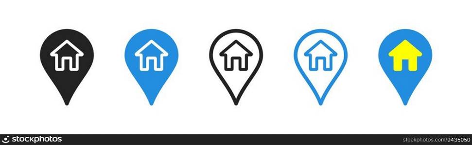Yellow-blue colored gps location icon. Map pin, concept of location of your home. Colored flat design. Vector illustration. Yellow-blue colored gps location icon. Map pin, concept of location of your home. Colored flat design. Vector illustration. 
