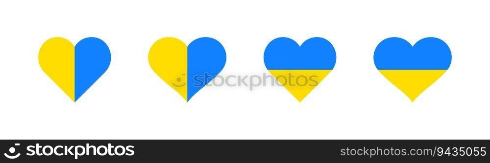 Yellow-blue colored heart icon. Flag of Ukraine in shape of heart. National symbol of Ukraine. No war. Peace. Colored flat design. Vector illustration. 