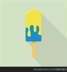 Yellow blue popsicle icon. Flat illustration of yellow blue popsicle vector icon for web design. Yellow blue popsicle icon, flat style